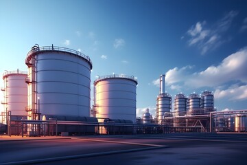 Obraz premium Industrial Oil and Gas Power Plant Refinery with Storage Tanks and Production Facility for Petrochemical Infrastructure