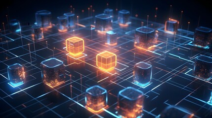 Fototapeta premium Luminous 3D Artificial Intelligence and Blockchain Data Visualization
