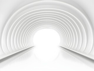 Sleek and Luminous 3D Tunnel Corridor in Futuristic White Abstract Space
