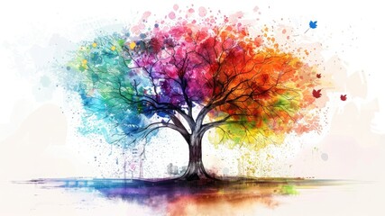 Vibrant graphic art of a colorful tree against white background. Perfect for creative projects. SEO optimized stock photo.