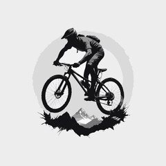 Fototapeta premium mountain bike cycling vector vintage illustration. Mountain bike logo
