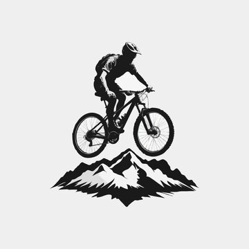 mountain biker silhouette jumping over mountains clip art preview