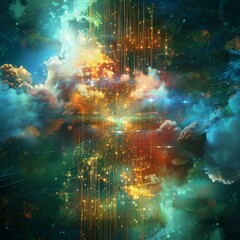 Quantum Computing Cloud  Quantum computer visuals with cloud effects and text space