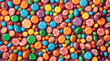 Fototapeta premium Colorful candies flying on the background, Generative AI