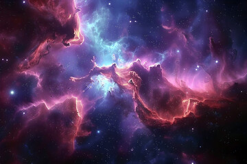 Fototapeta premium Captivating Cosmic Swirl:Ethereal Galactic Nebula with Luminous Stellar Formations in Serene Digital