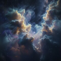 Artistic rendering of a dense cloud of shimmering cosmic dust, using enhanced lighting effects to highlight its ethereal and delicate nature.
