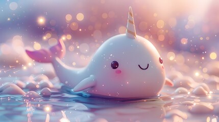 Captivating Narwhal in a Dreamlike Pastel with a Serene Celestial Backdrop