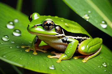 Fototapeta premium raindrop frog wallpaper on leaves, high quality wallpaper