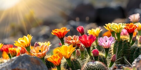 Adding Color to the Desert: Vibrant Cacti Flowers. Concept Desert Photography, Cactus Flowers,...