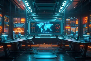 Cutting-Edge Futuristic Finance Room with Immersive Holographic Data Visualizations and Seamless Human-Technology