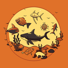 vector showing an underwater scene with diverse marine life, clean water, and no pollution, highlighting the importance of protecting our oceans