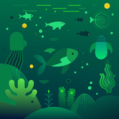 vector showing an underwater scene with diverse marine life, clean water, and no pollution, highlighting the importance of protecting our oceans