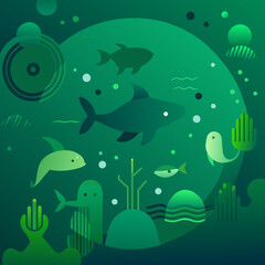 vector showing an underwater scene with diverse marine life, clean water, and no pollution, highlighting the importance of protecting our oceans