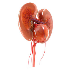 Digitally-rendered human kidneys and urinary bladder with detailed internal structure, concept of urology, bodily functions, and medical illustration
