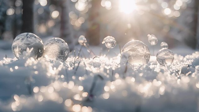 A distant view of frozen ane bubbles creating a dreamy and surreal atmosphere.