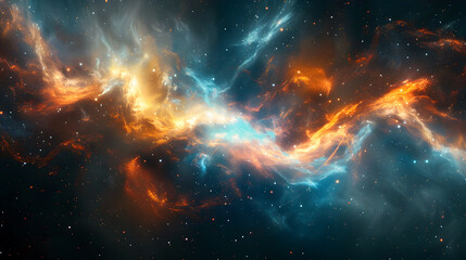 Fototapeta premium Ethereal Cosmic Swirl:Bioluminescent Galactic Nebula in Serene Night Sky with Impressionistic Digital Art