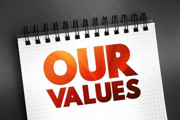 Our Values text on notepad, concept background