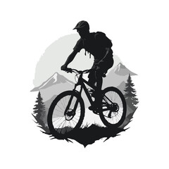 mountain bike cycling in the forest vintage retro vector illustration