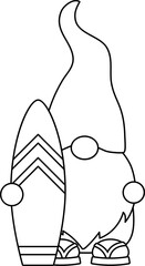 Funny summer gnome outline. Beach gnome outline. 