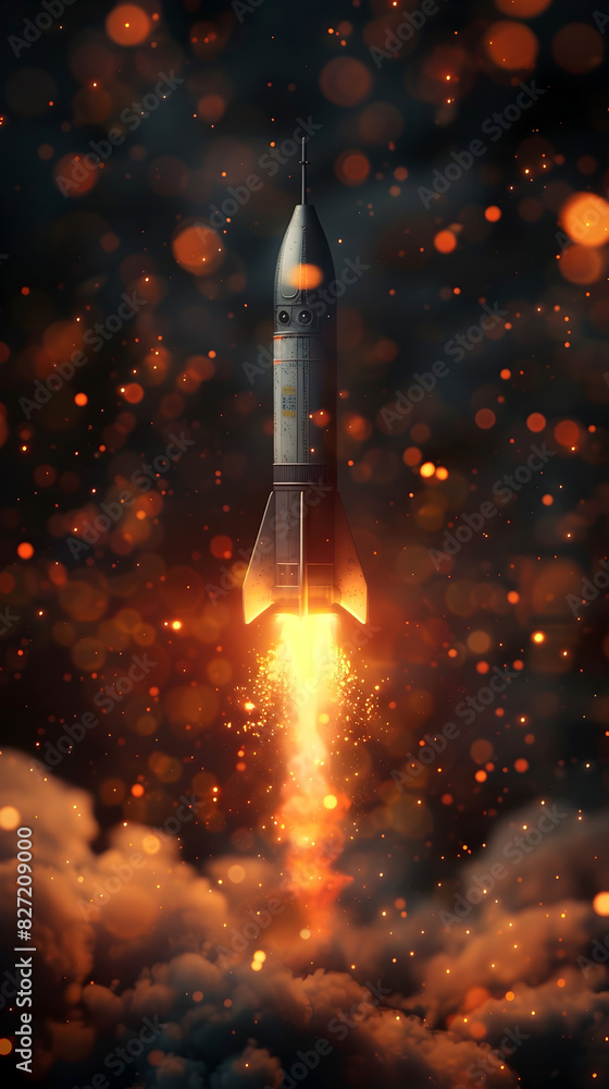 Canvas Prints futuristic rocket blasting off from advanced tablet surface with shimmering sci-fi visuals and alien