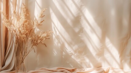 Aesthetic and beautiful minimalism textile-based background in boho style, featuring soft, earthy tones and natural textures, with ample copy space and blank space for text or design elements.