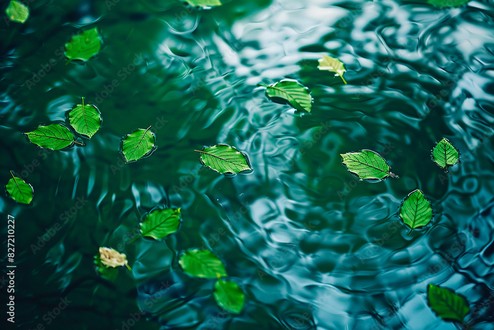 Wall mural a body of water with leaves floating on top