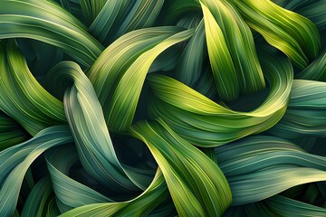 Luxurious Abstract Botanical Wallpaper Design with Intertwining Green Curves and Swirls in a Stylized,Impressionistic Art Nouveau Aesthetic