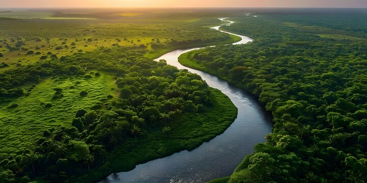 Honoring Rivers Worldwide: Nature's Vital Threads Across Verdant Terrain. Concept Rivers, Nature, Environmental Conservation, Global Connections, Waterways