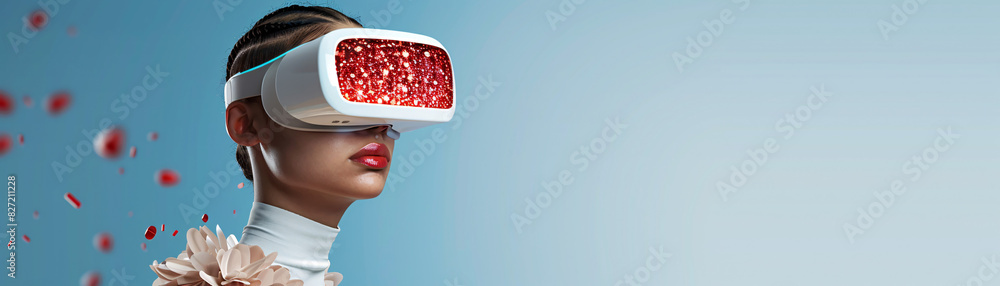 Poster next generation technology era visual with virtual reality elements and a clear space for custom tex