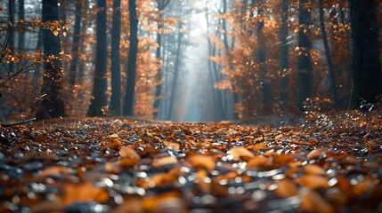 A forest path covered in fallen leaves - Powered by Adobe