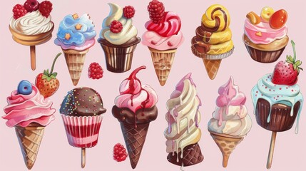 Sweet Treats  Delightful illustrations of candies, cupcakes, and ice cream