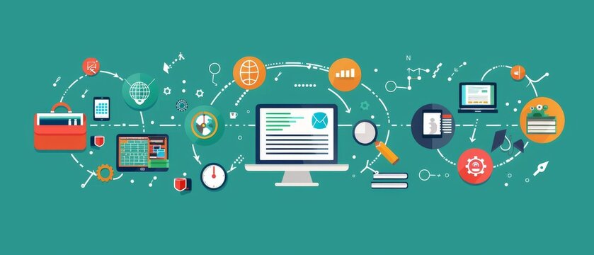 Tech Education  Digital learning and tech education symbols worldwide