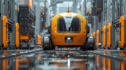 Fototapeta premium Blank-style concept of a futuristic automated cargo ship unloading goods at a high-tech dock, with robotic cranes at work