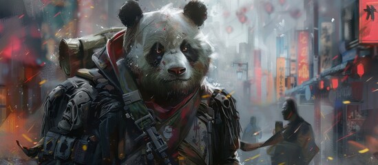 Portrait of soldier panda character for wallpaper. generative AI image