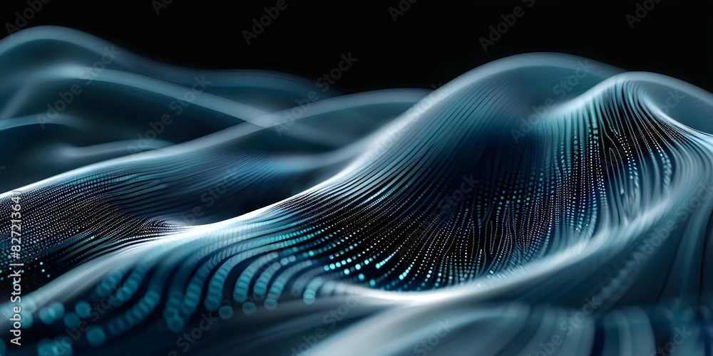 Poster abstract technology design featuring a curve pattern of blue and green halftone dots. concept techno