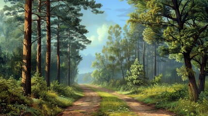 Fototapeta premium Forest Landscape with a Rural Road
