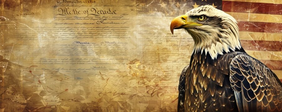 eagle with the American flag and the constitution in the background American flag, 4th of july holiday,Independence Day,Memorial Day