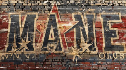 Obraz premium a weathered brick wall adorned with graffiti art retro typography and distressed textures