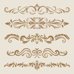 Beige color elegant intricate design ornate elements decorative, swirls, frames, dividers, borders