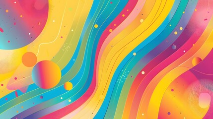 Dynamic Pride Month backdrop with a mix of rainbow stripes and abstract shapes, perfect for promotional materials