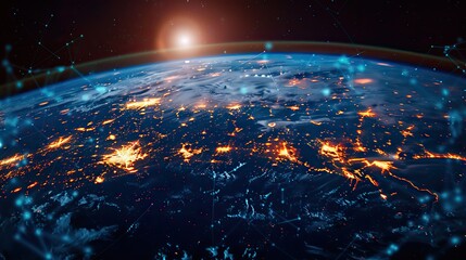 Obraz premium global social network future vector blue futuristic background with planet earth internet and technology