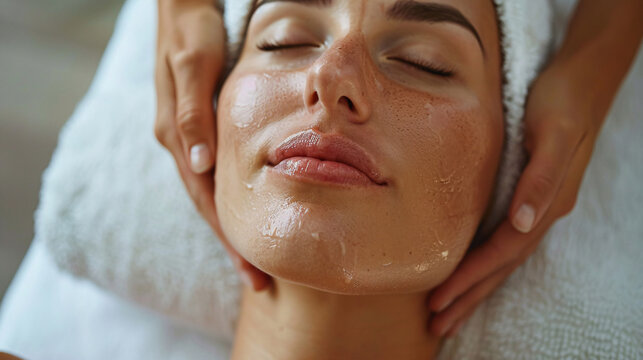 Lady enjoying a facial massage, promoting wellness and natural beauty