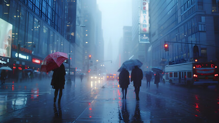 Foggy city with rain