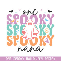 one spooky nana halloween boo svg designs, retro happy halloween designs