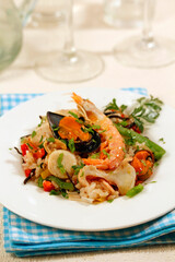 Rice with seafood and seaweed.