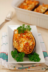 Stuffed aubergines with walnuts.