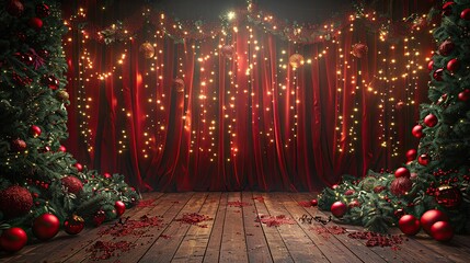stage with red curtains christmas decoration background