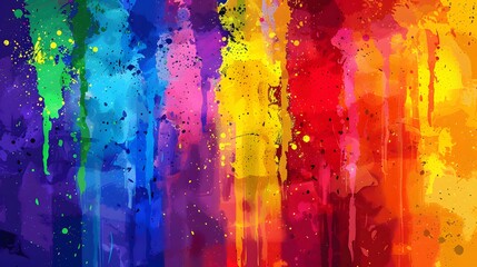 Abstract and artistic Pride Month backdrop with rainbow brush strokes and splashes, ideal for creative and artistic projects