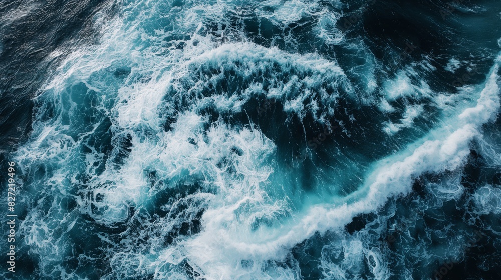 Aufkleber aerial view of swirling turquoise ocean whirlpool with dynamic waves and marine pattern captured thr