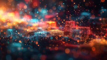 Obraz premium A dynamic illustration of a neural network, with colorful data streams and nodes set against a bright, vibrant background enhanced by a bokeh effect to symbolize AI complexity.